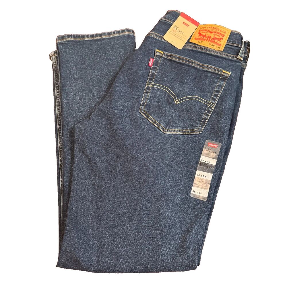 Levi's 514 Straight Stretch Jeans Men's Dark Wash Regular Fit Denim 36x32 NWT